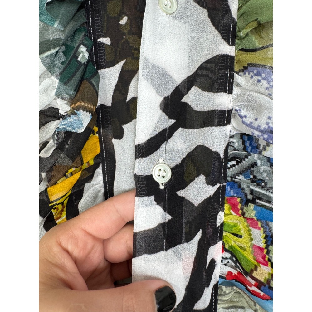 Comme des Garcons Ruffle Pixel Graphic Sheer Shirt Made in Japan Multicolor S - Picture 6 of 6